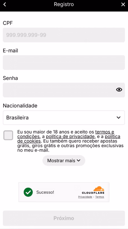 formul&aacute;rio de cadastro na KTO