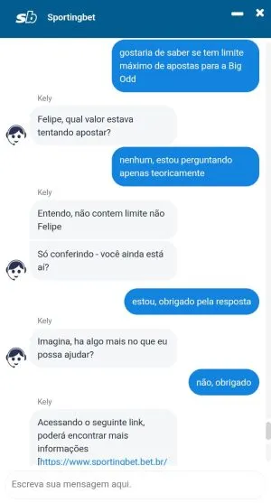Di&aacute;logo do chat ao vivo (suporte ao cliente) na Sportingbet