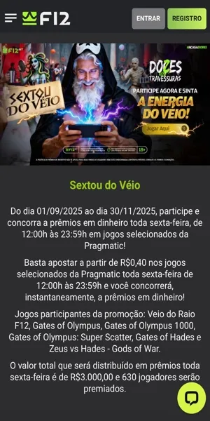 Imagem da página da promoção Sextou do Véio da F12.Bet