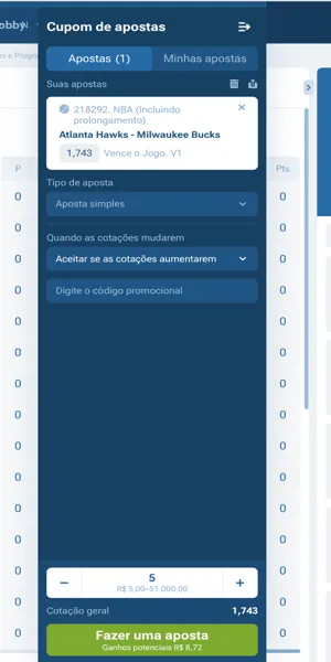 Imagem com bilhete de apostas na 1xBet
