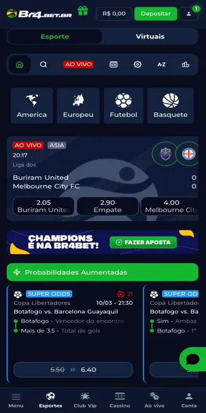 Imagem da se&ccedil;&atilde;o de esportes da plataforma legalizada da Br4Bet