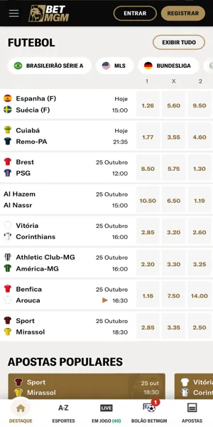 Imagem com apostas para futebol na BetMGM