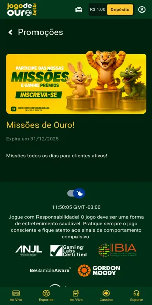 Imagem com a página da promoção "Missões"