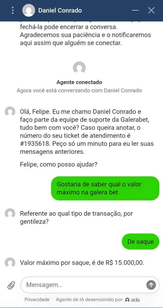 Chat ao vivo na Galera Bet