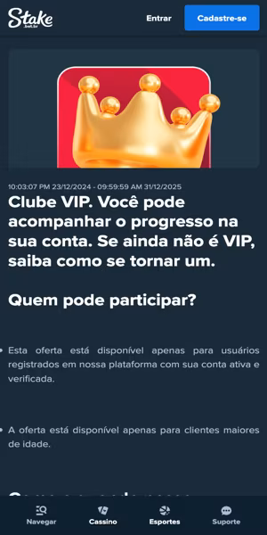 Imagem do Clube VIP da Stake