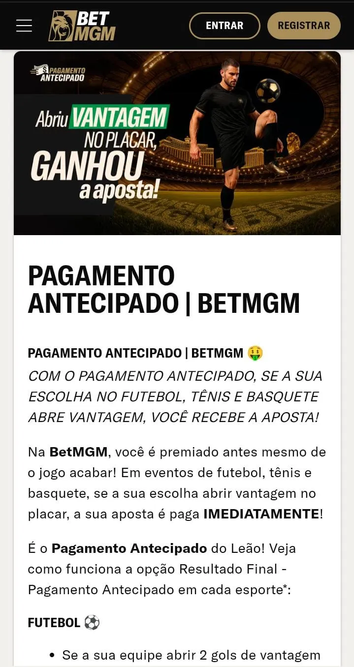 Pagamento antecipado BetMGM
