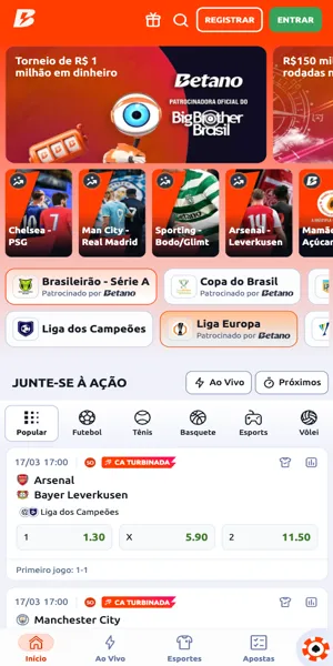 Imagem da se&ccedil;&atilde;o de apostas da Betano com odds e ofertas vari&aacute;veis