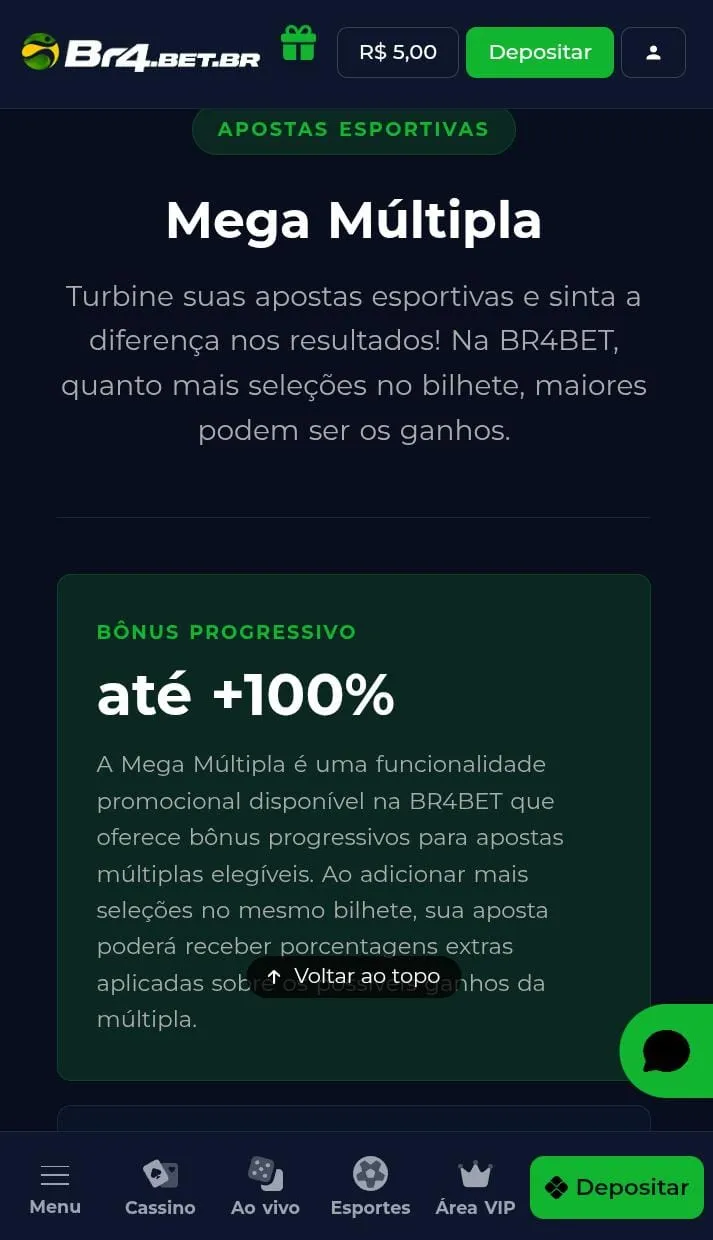 Oferta Mega M&uacute;ltipla da Br4bet

