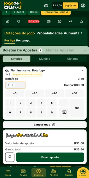 Imagem com um exemplo de como fazer uma aposta na Jogo de Ouro