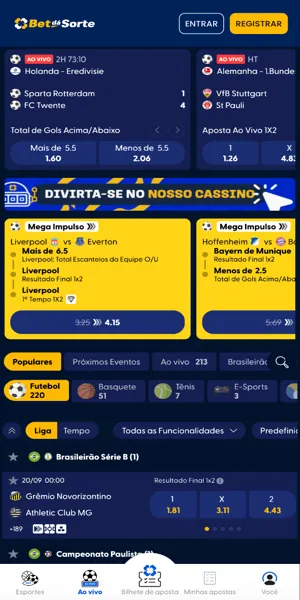 Imagem da tela inicial das apostas esportivas na Bet dá Sorte