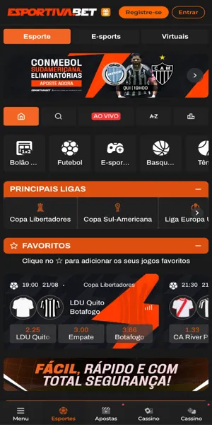 P&aacute;gina com op&ccedil;&otilde;es de apostas na Esportivabet Brasil