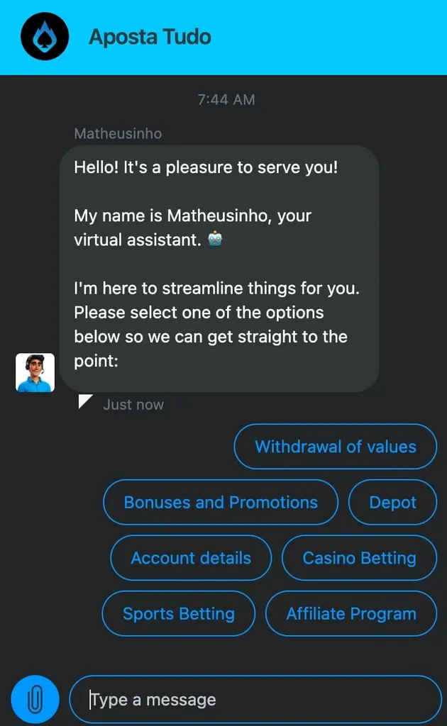 atendimento ao cliente Aposta Tudo