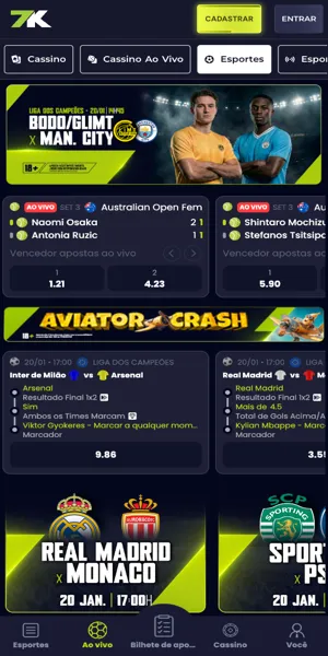 P&aacute;gina com apostas esportivas na Bet7K