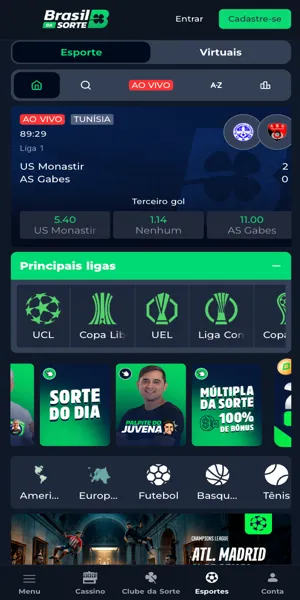 Se&ccedil;&atilde;o de apostas esportivas da plataforma de 20 reais da Brasil da Sorte