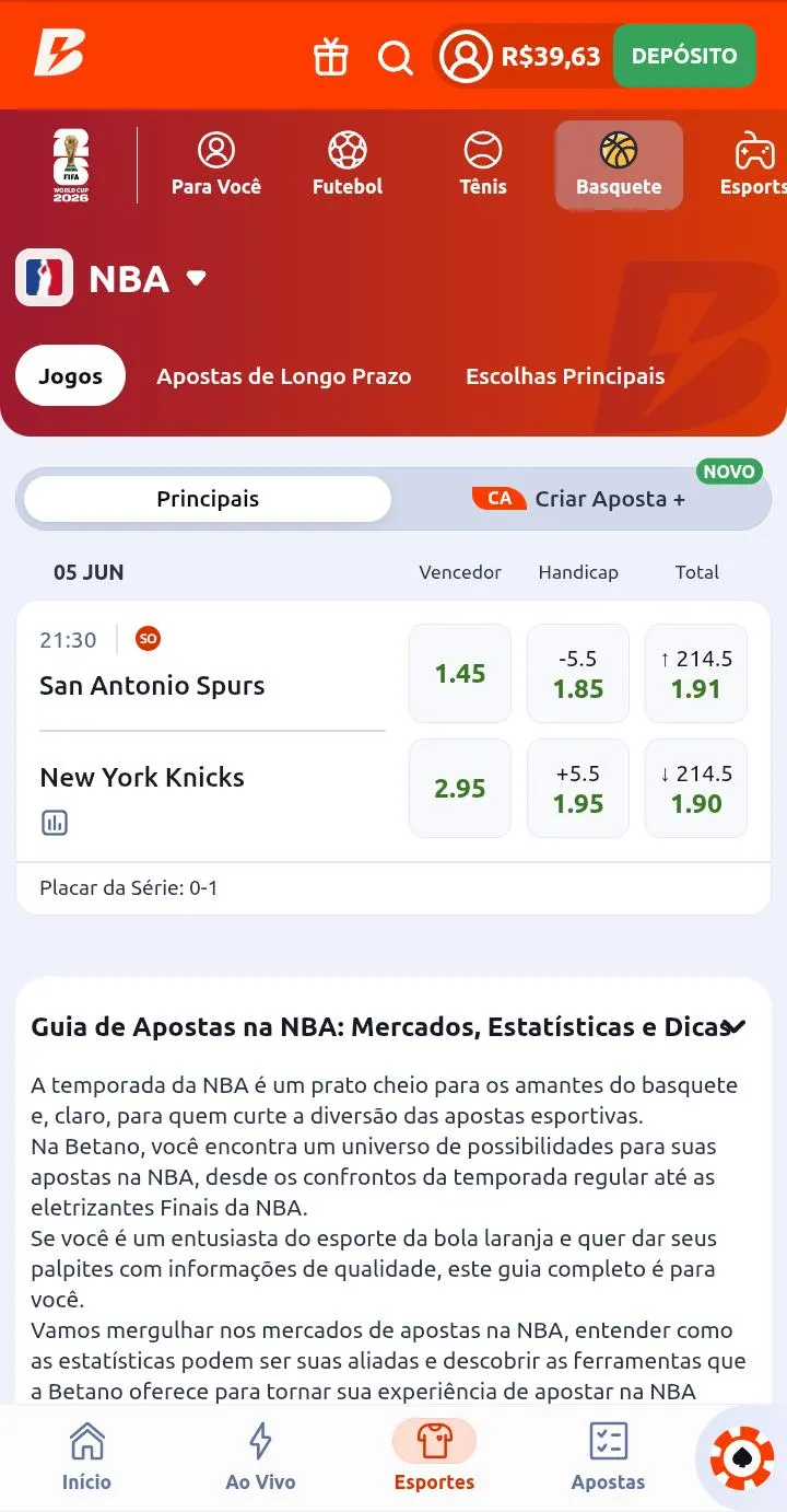 Lista de jogos da NBA na Betano
