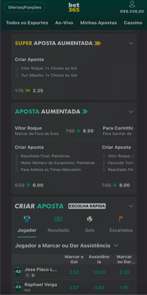 Apostas aumentadas di&aacute;rias dispon&iacute;veis na Bet365