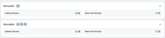 Tela comparando as cotações com SuperOdds e a linha de Vencedor com pagamento antecipado Betano.