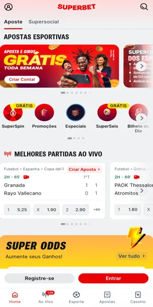 P&aacute;gina inicial para apostas esportivas na Superbet