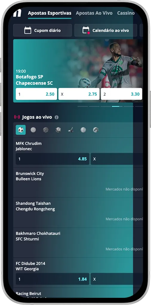 Tela inicial da casa de apostas Novibet.