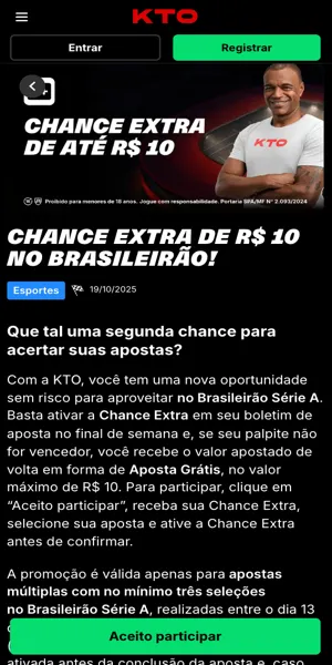 Imagem da página da promoção Chance Extra Brasileirão na KTO