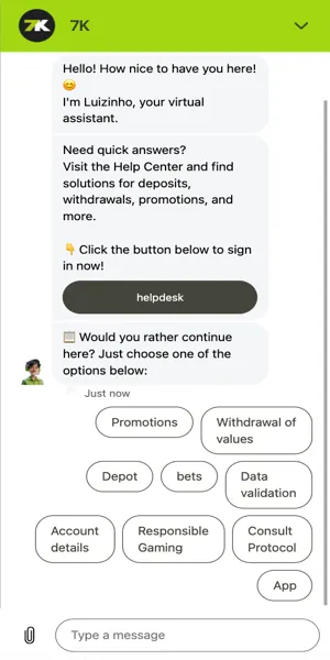Imagem de um atendimento ao cliente na Bet7k