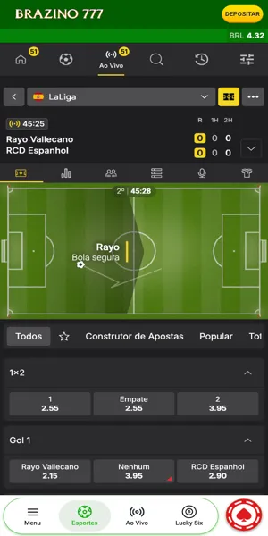 Interface de um jogo ao vivo na Brazino777