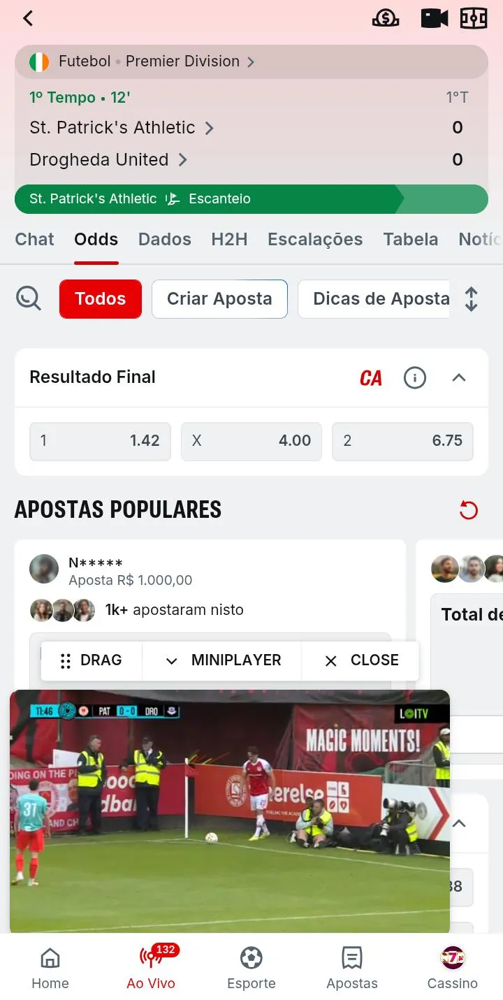 Aposta ao vivo na Superbet