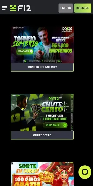 Imagem com a p&aacute;gina de promo&ccedil;&otilde;es da F12 bet.
