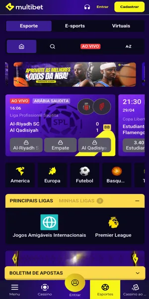 Interface das apostas esportivas com os principais destaques para apostar at&eacute; 20 reais