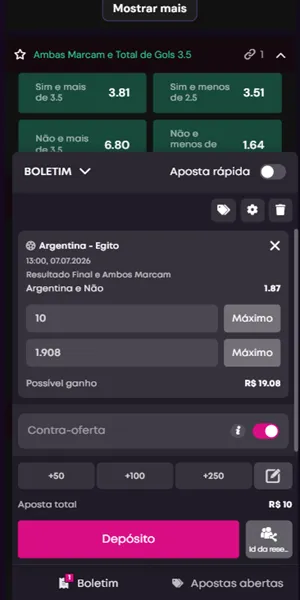 Boletim de apostas da Vbet com a promo&ccedil;&atilde;o Contra Oferta