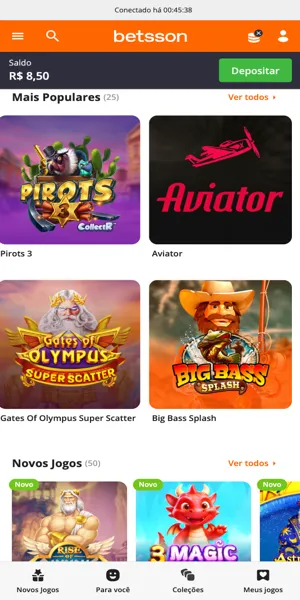 Imagem da p&aacute;gina principal do cassino online da Betsson