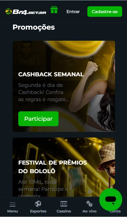 Promoções de Cashback Semanal e Festival de Prêmios da Br4Bet