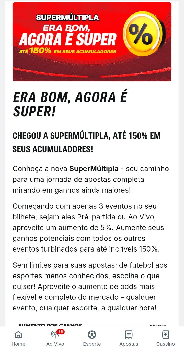 B&ocirc;nus de m&uacute;ltipla da Superbet