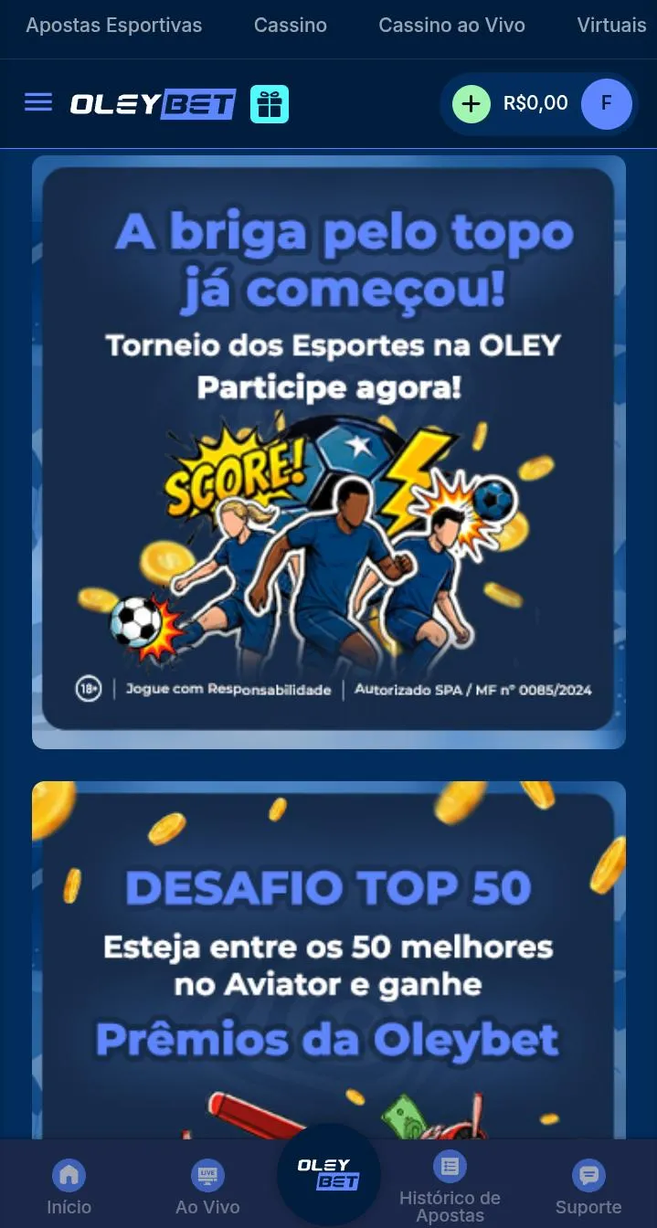 Banner dos torneios esportivos da Oleybet