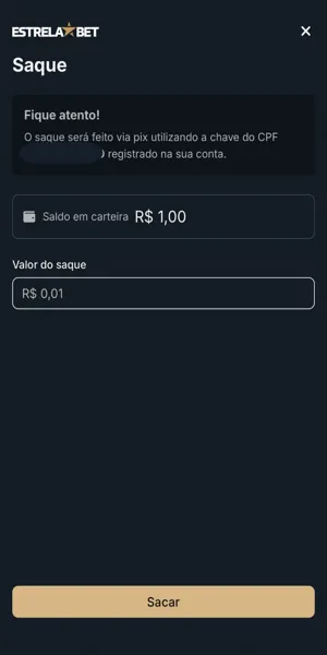 Imagem do processo de saque via Pix na Estrela Bet
