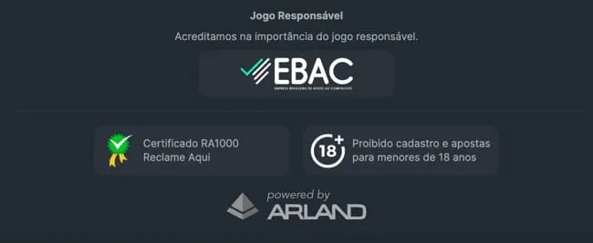 informa&ccedil;&otilde;es gerais sobre os protocolos de seguran&ccedil;a e jogo respons&aacute;vel ao fim da p&aacute;gina principal do site Casadeapostas