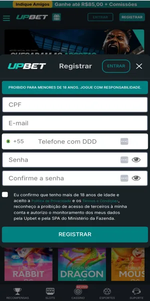 Imagem do processo de cadastro na UpBet