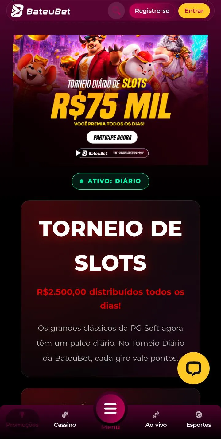 Torneio de slots de R$75 mil por m&ecirc;s da Bateu Bet