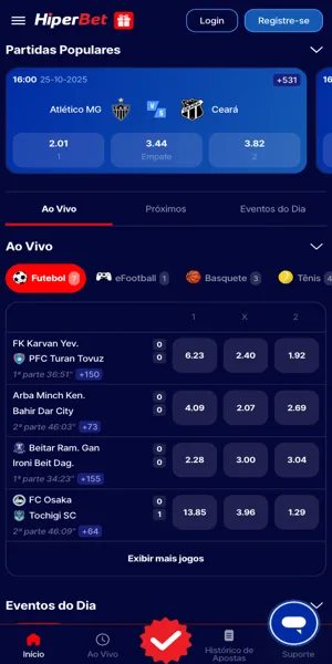 Imagem da se&ccedil;&atilde;o de apostas esportivas da Hiperbet, uma das plataformas novas de apostas