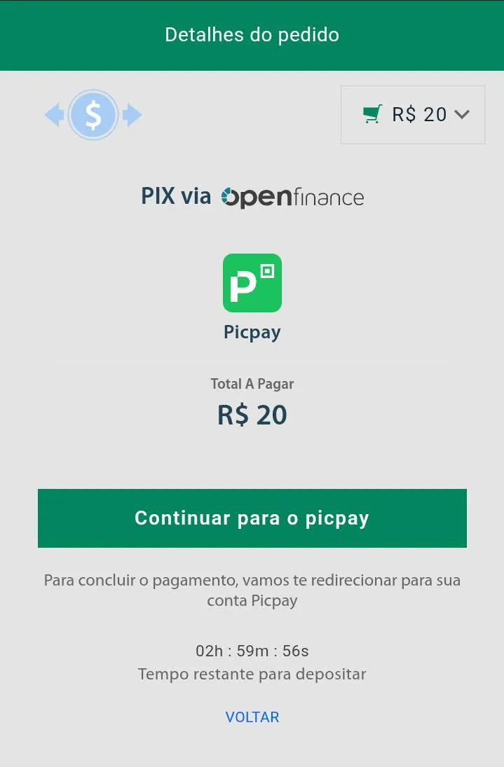 Dep&oacute;sito via PicPay na Bet365
