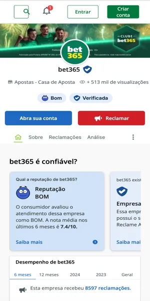 Imagem da p&aacute;gina da Bet365 no Reclame Aqui