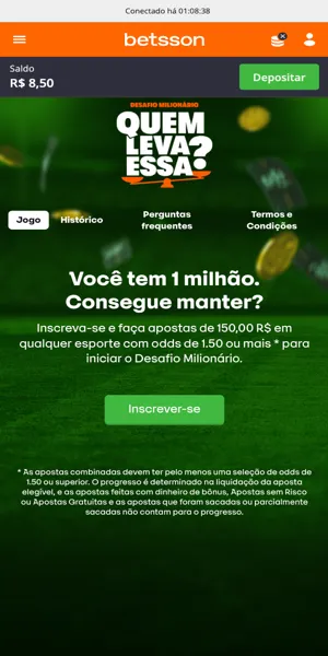 Imagem da p&aacute;gina da promo&ccedil;&atilde;o "Desafio Milion&aacute;rio" sem ativa&ccedil;&atilde;o do c&oacute;digo b&ocirc;nus Betsson