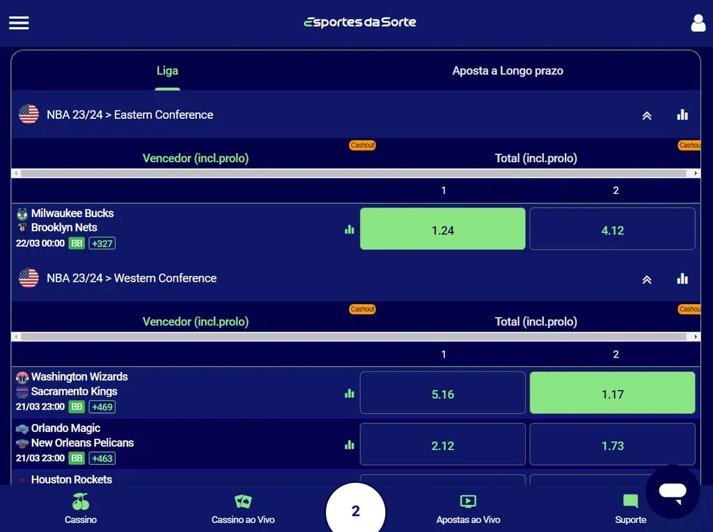 Apostar na NBA no Esportes da Sorte