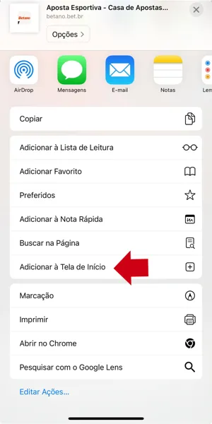 Imagem de como adicionar a versão mobile do Betano app 