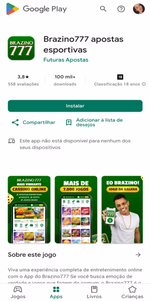 Imagem da p&aacute;gina de download do aplicativo da Brazino777 diretamente da Play Store.