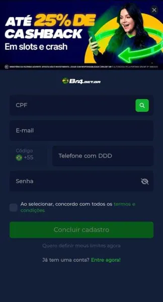 Formul&aacute;rio de cadastro da Br4bet