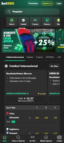 Imagem da p&aacute;gina inicial do app Bet365