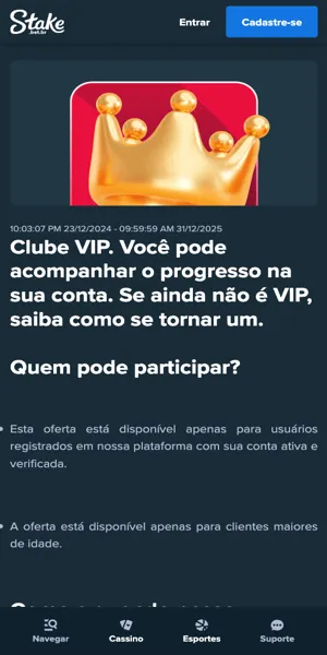 Imagem do Clube VIP da Stake