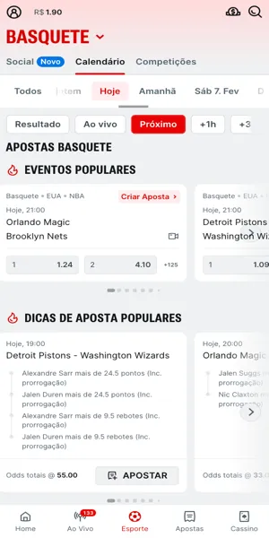 Imagem da se&ccedil;&atilde;o de apostas em basquete