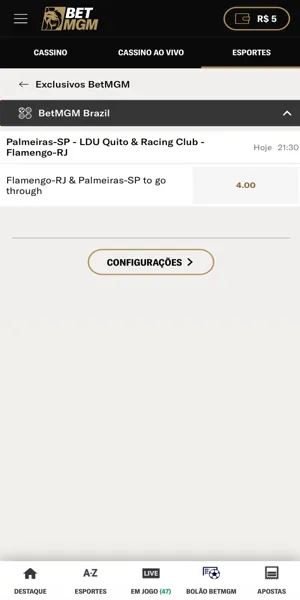 Imagem da seção "Exclusivos BetMGM" com mercados de apostas que não são comuns que encontrar em outros operadores